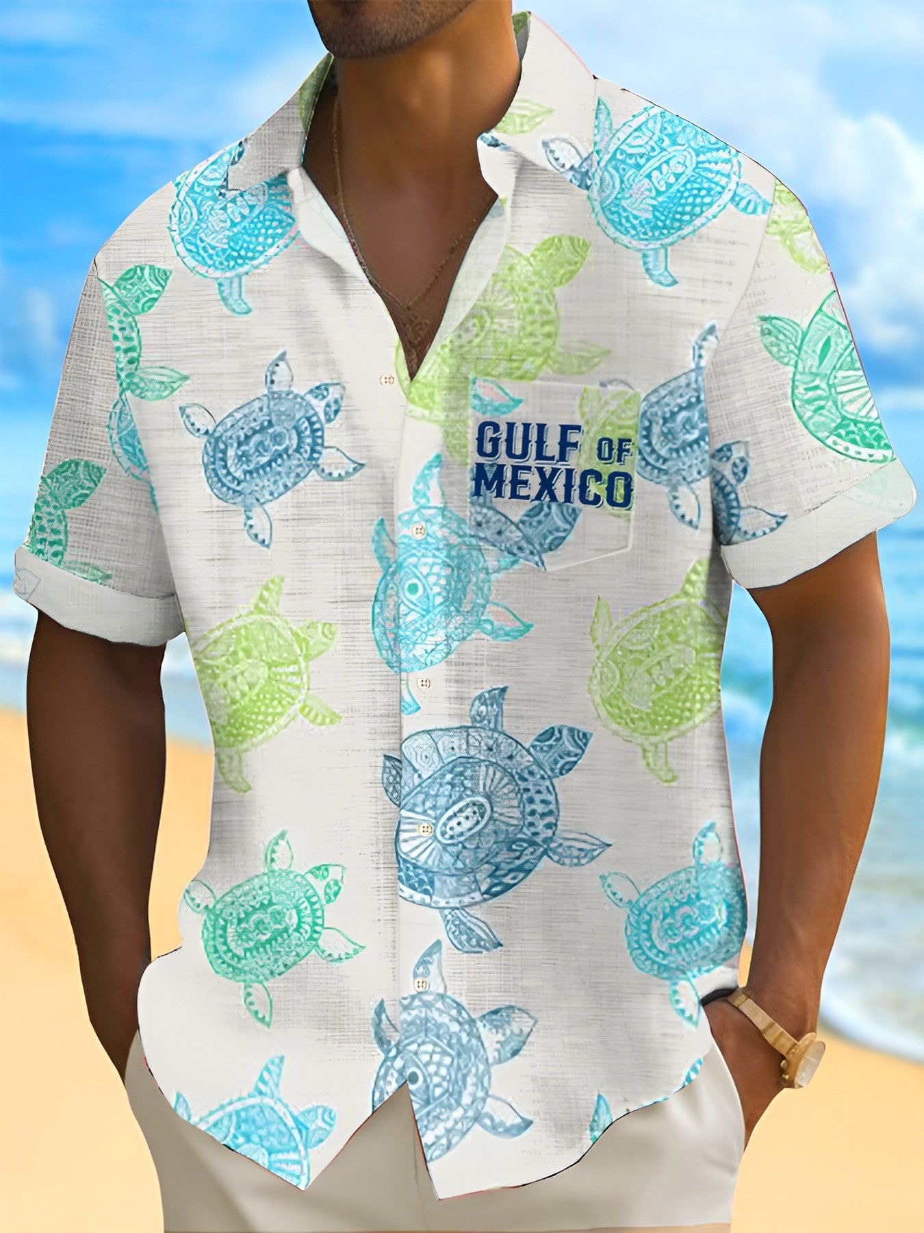 Turtle Gulf Of Mexico Hawaiian Shirt Gulf Coast Mexico Men's Button Up Short Sleeve Shirt
