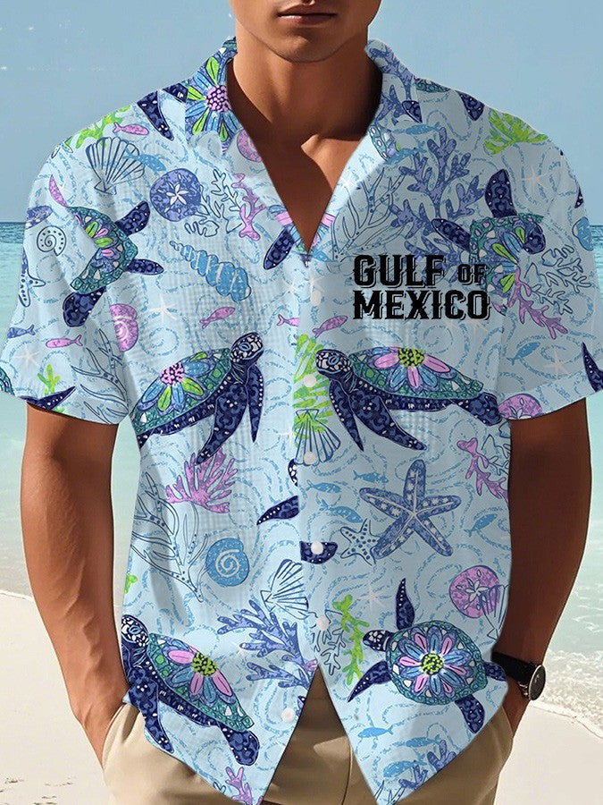 Turtle Gulf Of Mexico Hawaiian Shirt Gulf Coast Mexico Men's Button Up Aloha Shirt