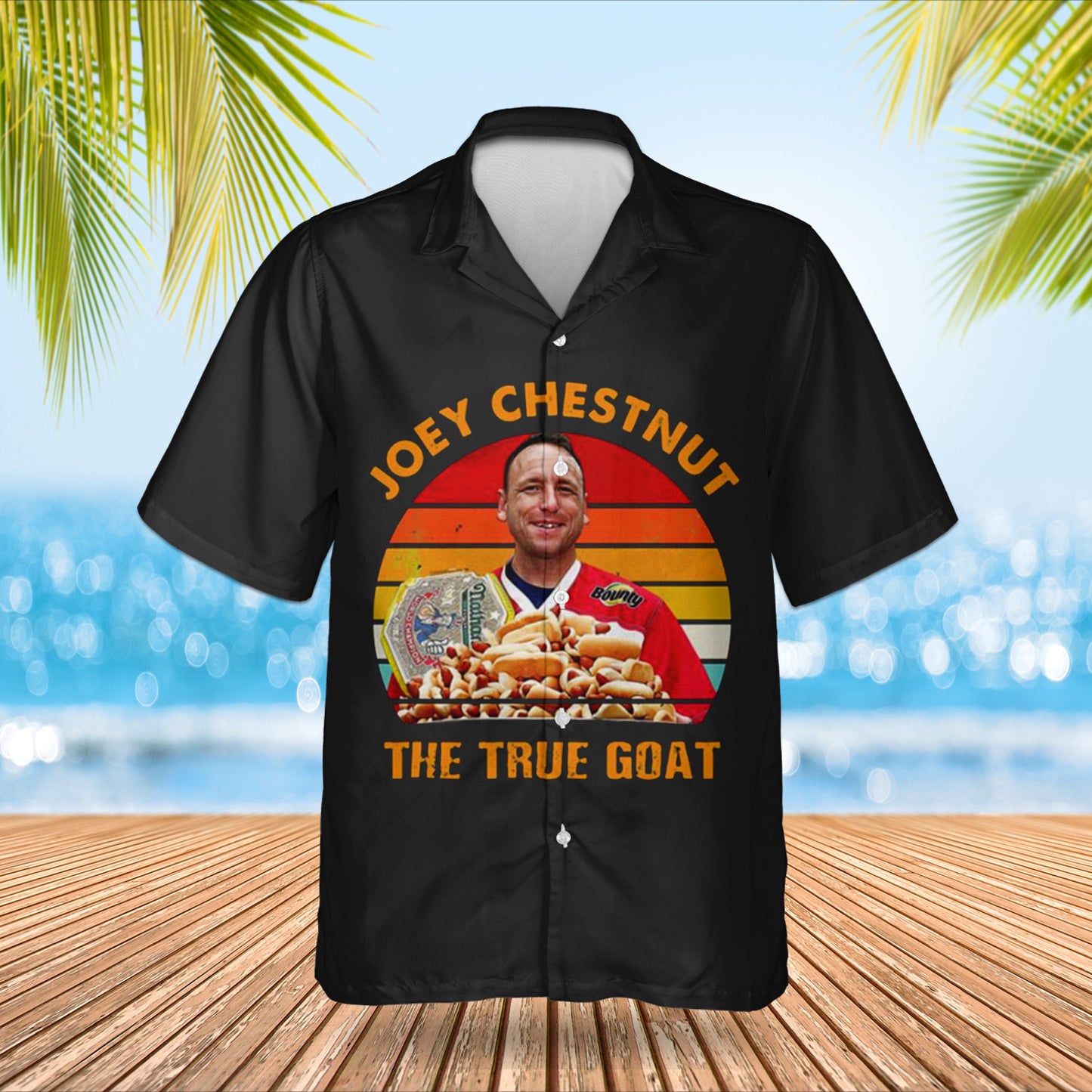 Joey Chestnut Hawaiian Shirt The True Goat Hotdogs Contest 2025 Champion Joey Chestnut Merch