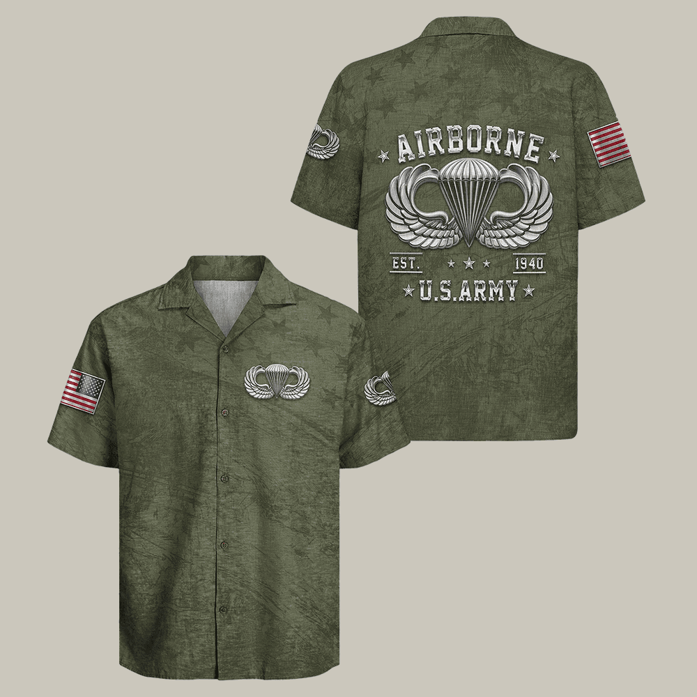US Army Airborne Hawaiian Shirt US Army Airborne Division Retired Veteran Present