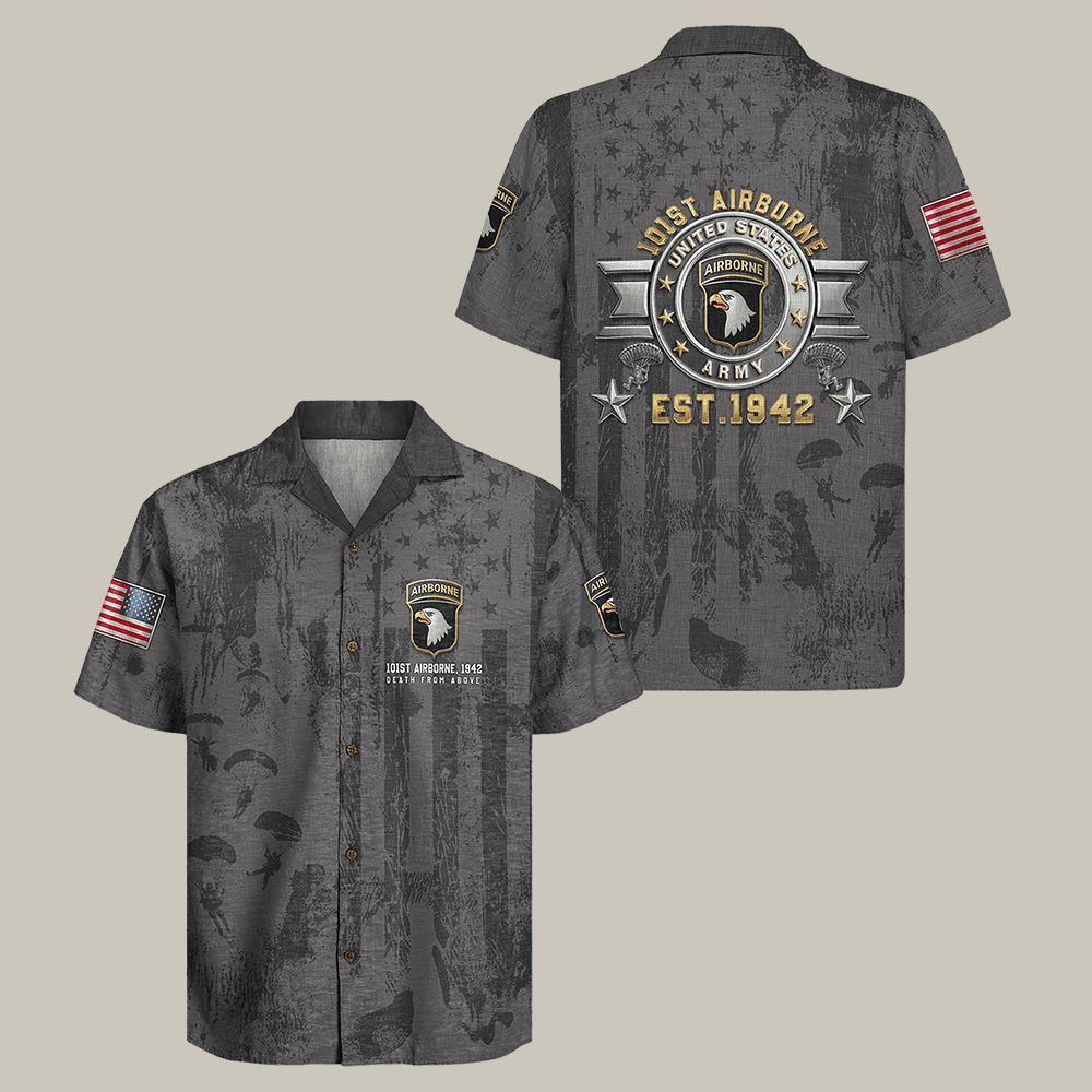 US Army Airborne Hawaiian Shirt Est 1942 Army Airborne Shirt Patriotic Veteran Gift