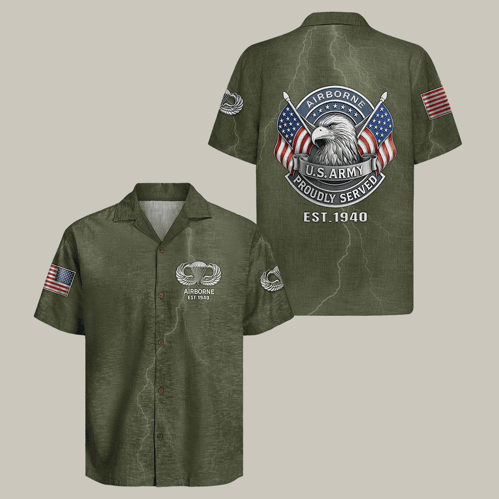Eagle US Army Airborne Hawaiian Shirt Proudly Served Airborne Shirt Veteran Gift