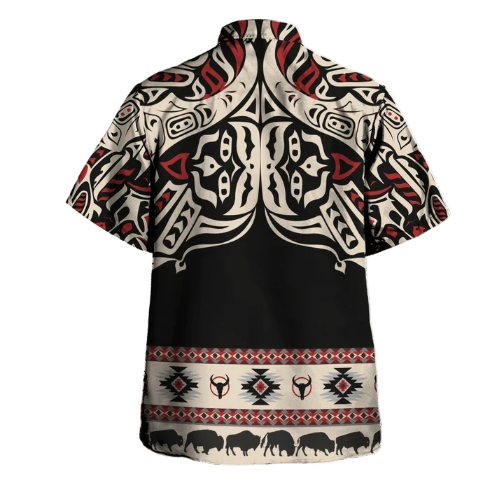 Buffalo Northwest Pacific Style Hawaii Shirt Native American Haida Art Tattoo Buffalo Clothing