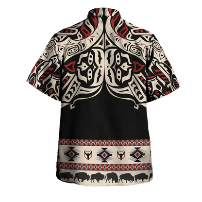 Buffalo Northwest Pacific Style Hawaii Shirt Native American Haida Art Tattoo Buffalo Clothing