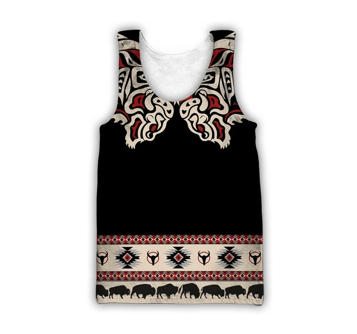 Buffalo Northwest Pacific Style Hawaii Shirt Native American Haida Art Tattoo Buffalo Clothing