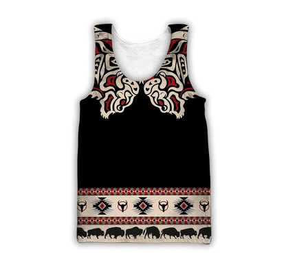 Buffalo Northwest Pacific Style Hawaii Shirt Native American Haida Art Tattoo Buffalo Clothing
