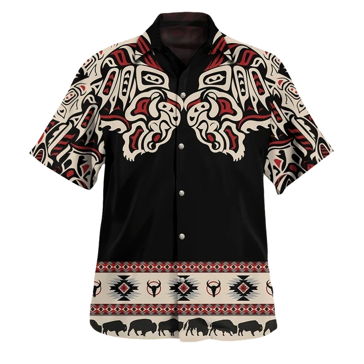 Buffalo Northwest Pacific Style Hawaii Shirt Native American Haida Art Tattoo Buffalo Clothing