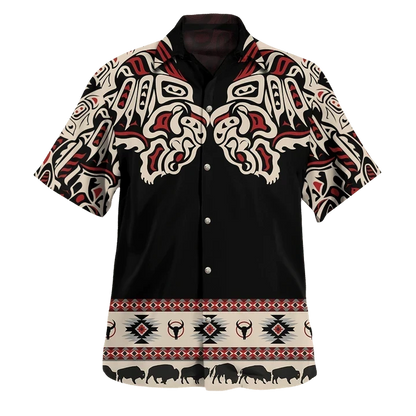 Buffalo Northwest Pacific Style Hawaii Shirt Native American Haida Art Tattoo Buffalo Clothing