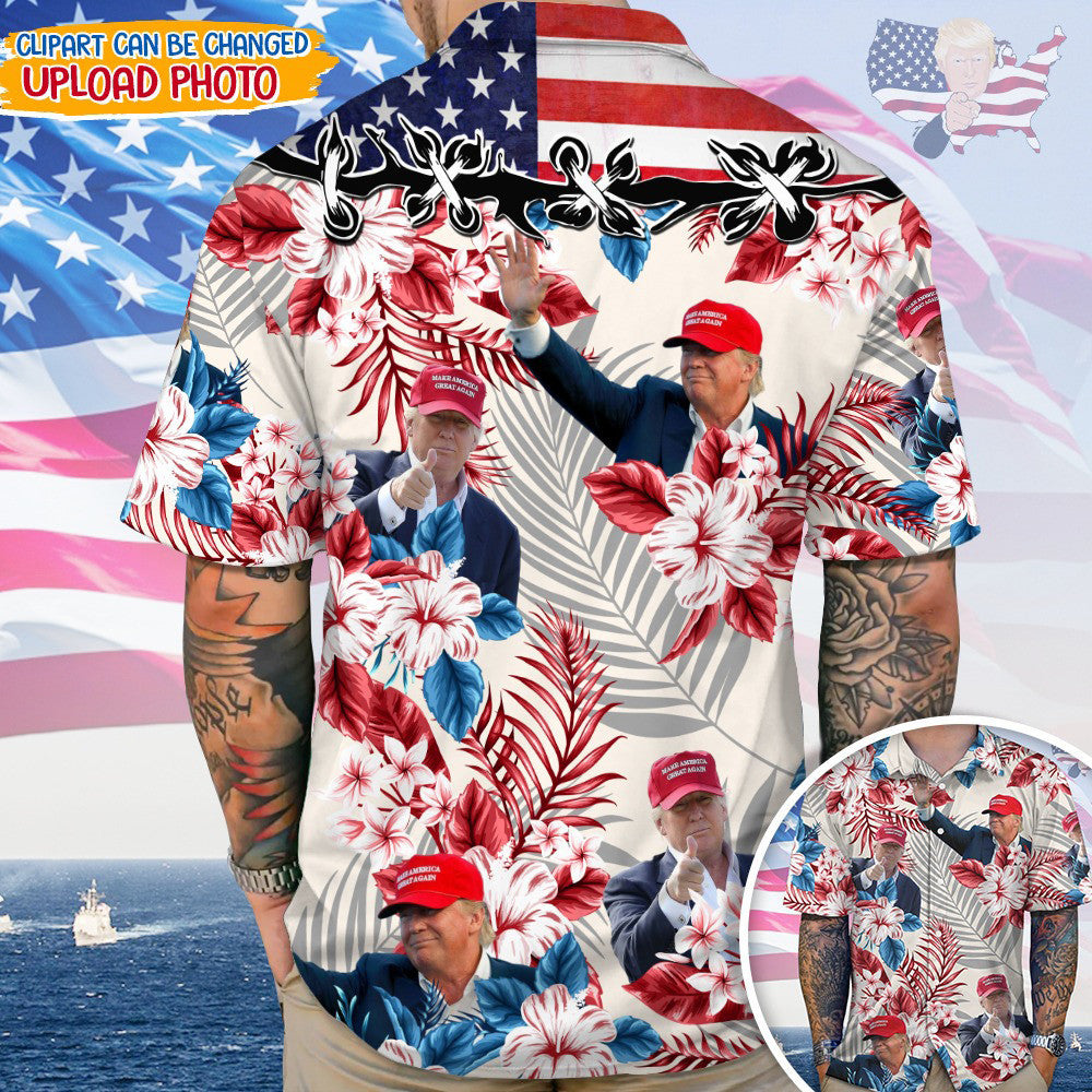 Custom Trump 2024 Aloha Hawaiian Shirt Pro Trump Button Up Shirt Patriot Merch Gift For Dad