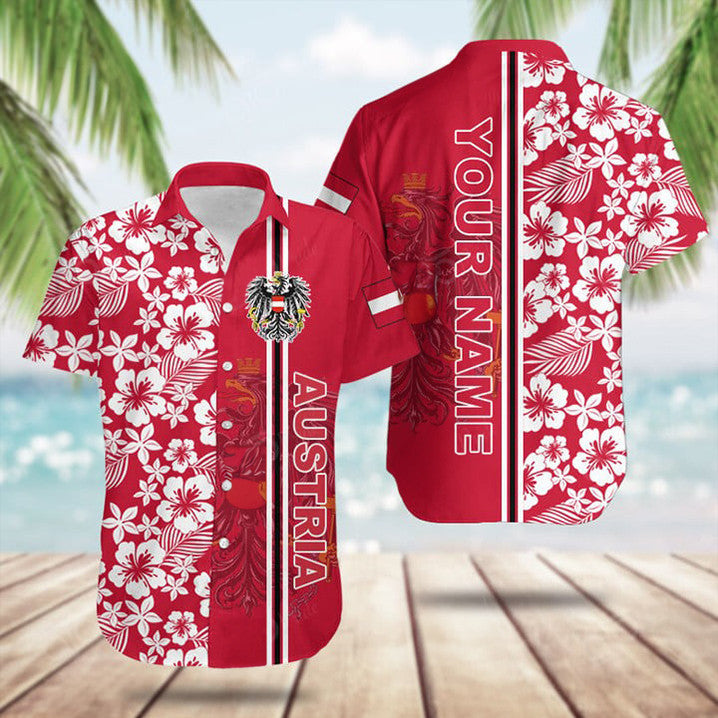 Custom Austria Coat Of Arms Hibiscus Pattern Hawaiian Shirt Men's Gifts For Austrian