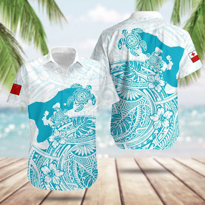 Tonga Map Maori Pattern Turtle Black Hawaiian Shirt Button Up Summer Shirts For Men Gift