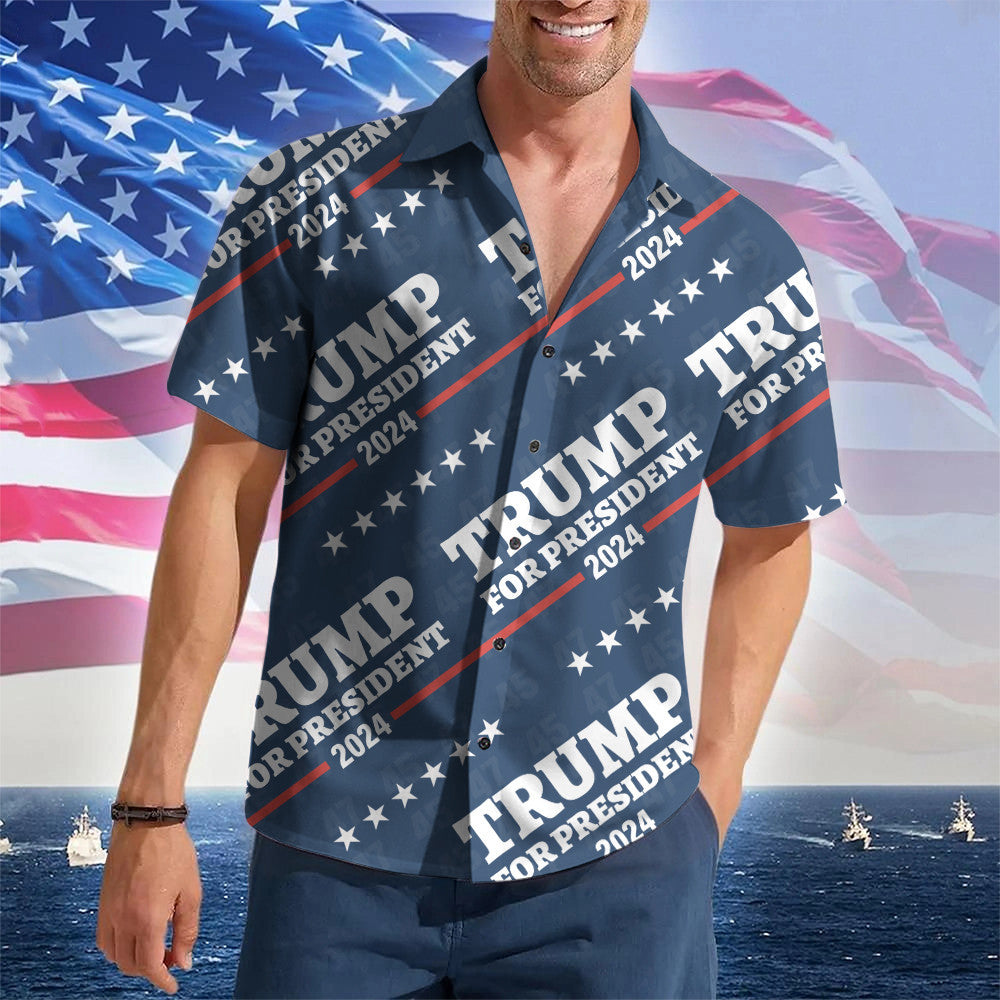 Trump For President 2024 Hawaiian Shirt Pro Trump Men Button Up Shirt Gifts For Republicans
