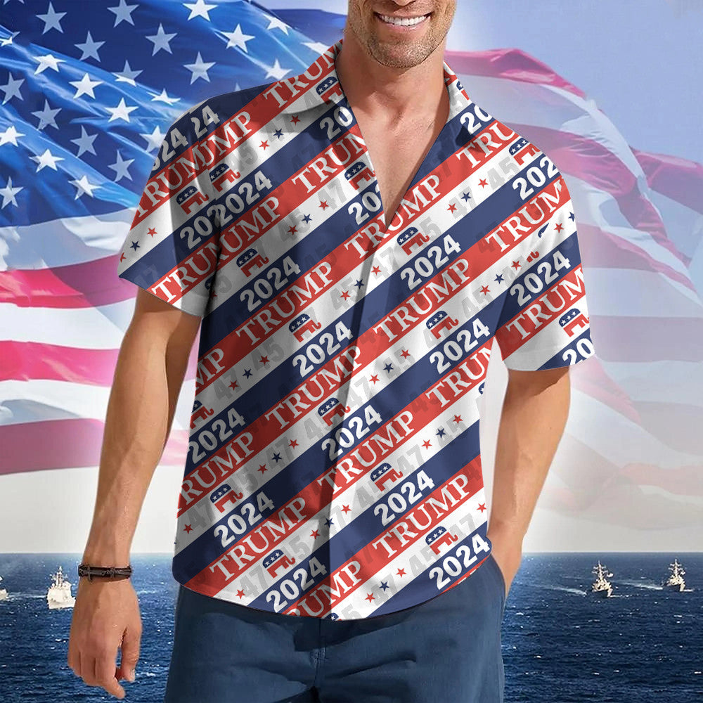 Trump 2024 Hawaiian Shirt Donald Trump Merch Support Republican Button Up Shirt For Mens