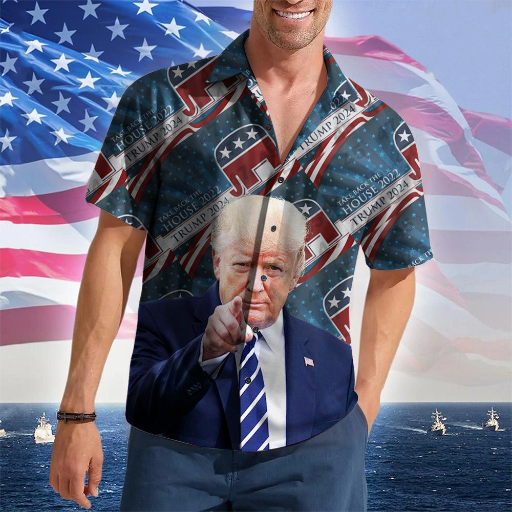 Take Back The House 2024 Trump 2024 Hawaiian Shirt Trump For President Patriot Button Up Shirt