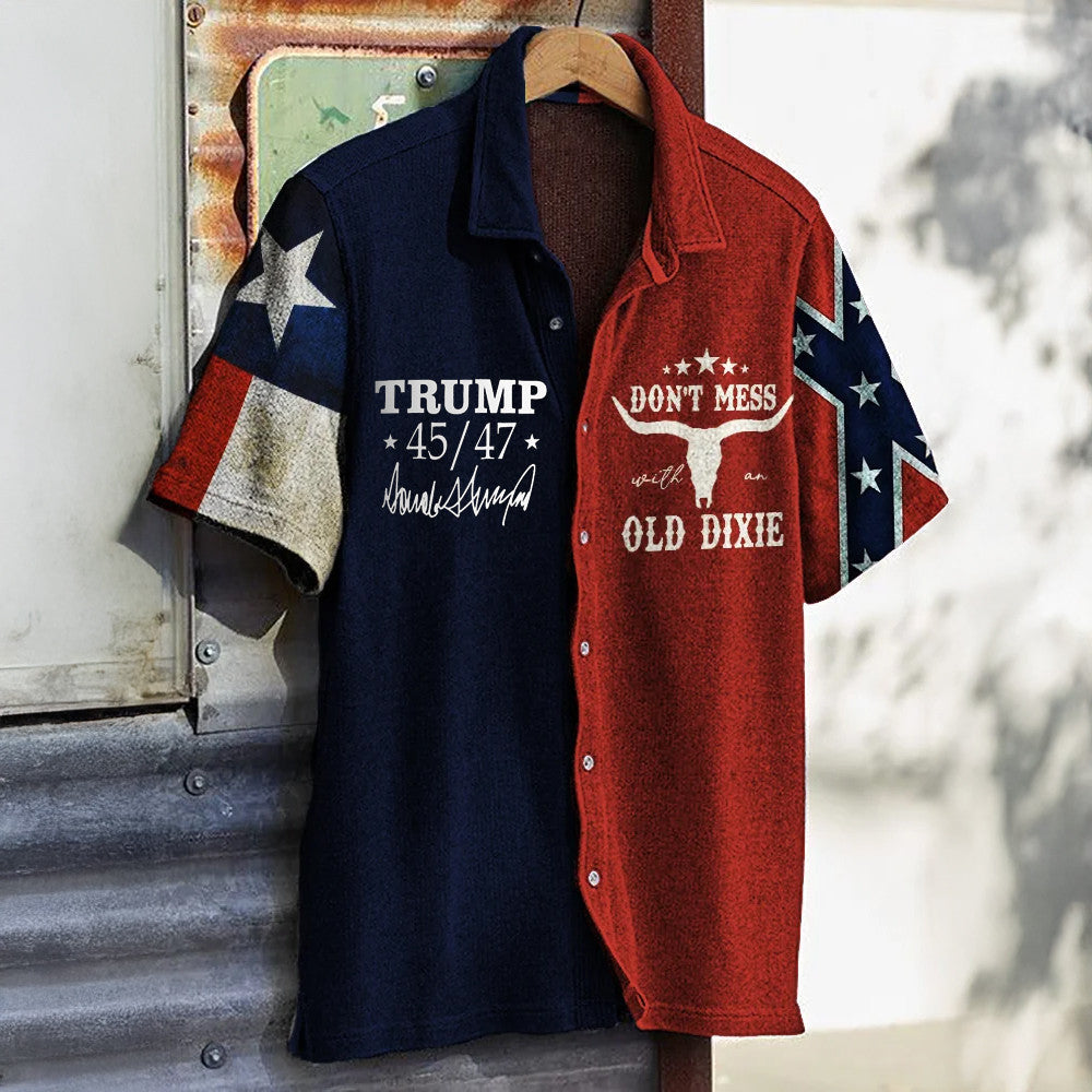 Trump 45-46 Hawaiian Shirt Don't Mess With An Old Dixie Merch Texas Flag Retro Southern Apparel