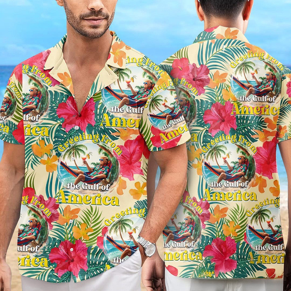 Greeting From The Gulf Of America Hawaiian Shirt Trump 2025 Shirt Dad Fathers Day Gifts