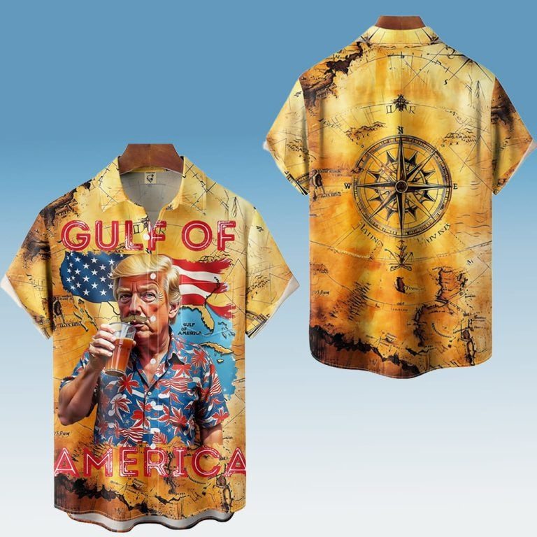 Trump Gulf Of America Vintage Map Hawaiian Shirt Christmas Gifts For Trump Supporters 2025