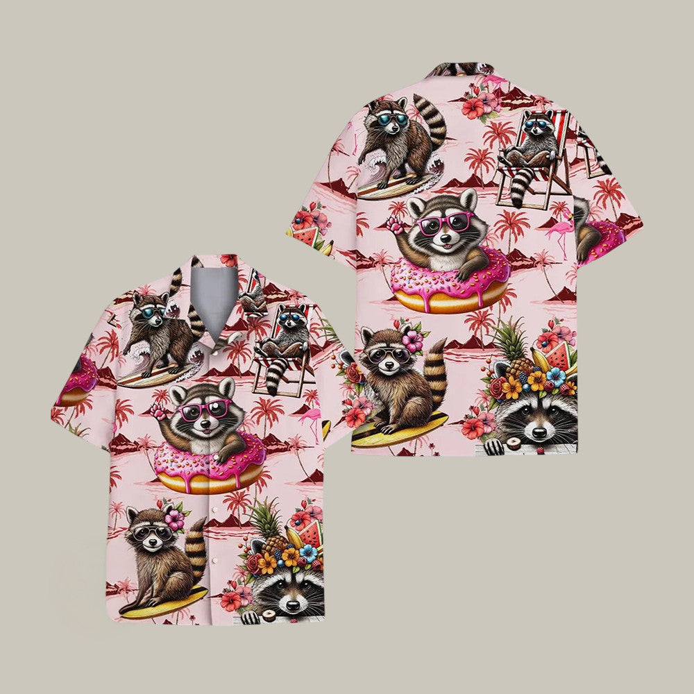 Funny Raccoon Surfing Hawaiian Shirt Cute Animal Graphic Tee Great Gift For Raccoon Lovers