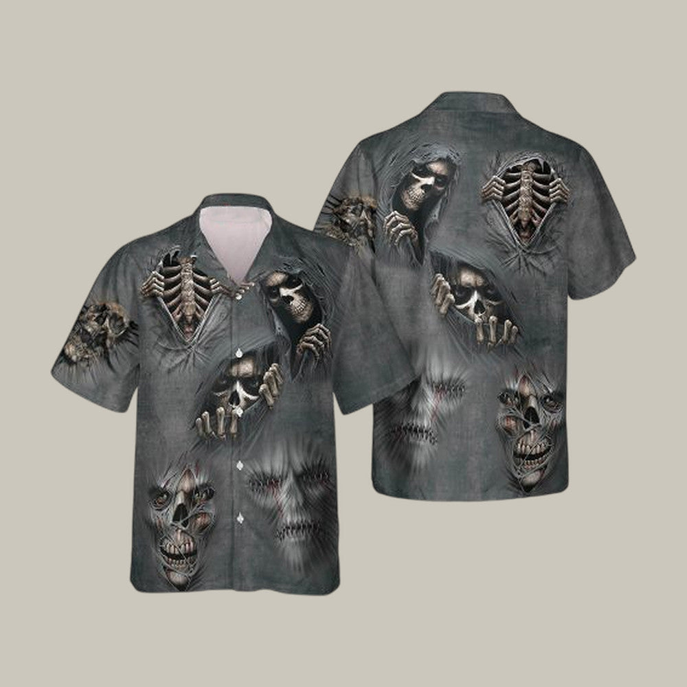 Devil Devour Skull Hawaiian Shirt Gothic Reaper Art Shirt Present For Father's Day