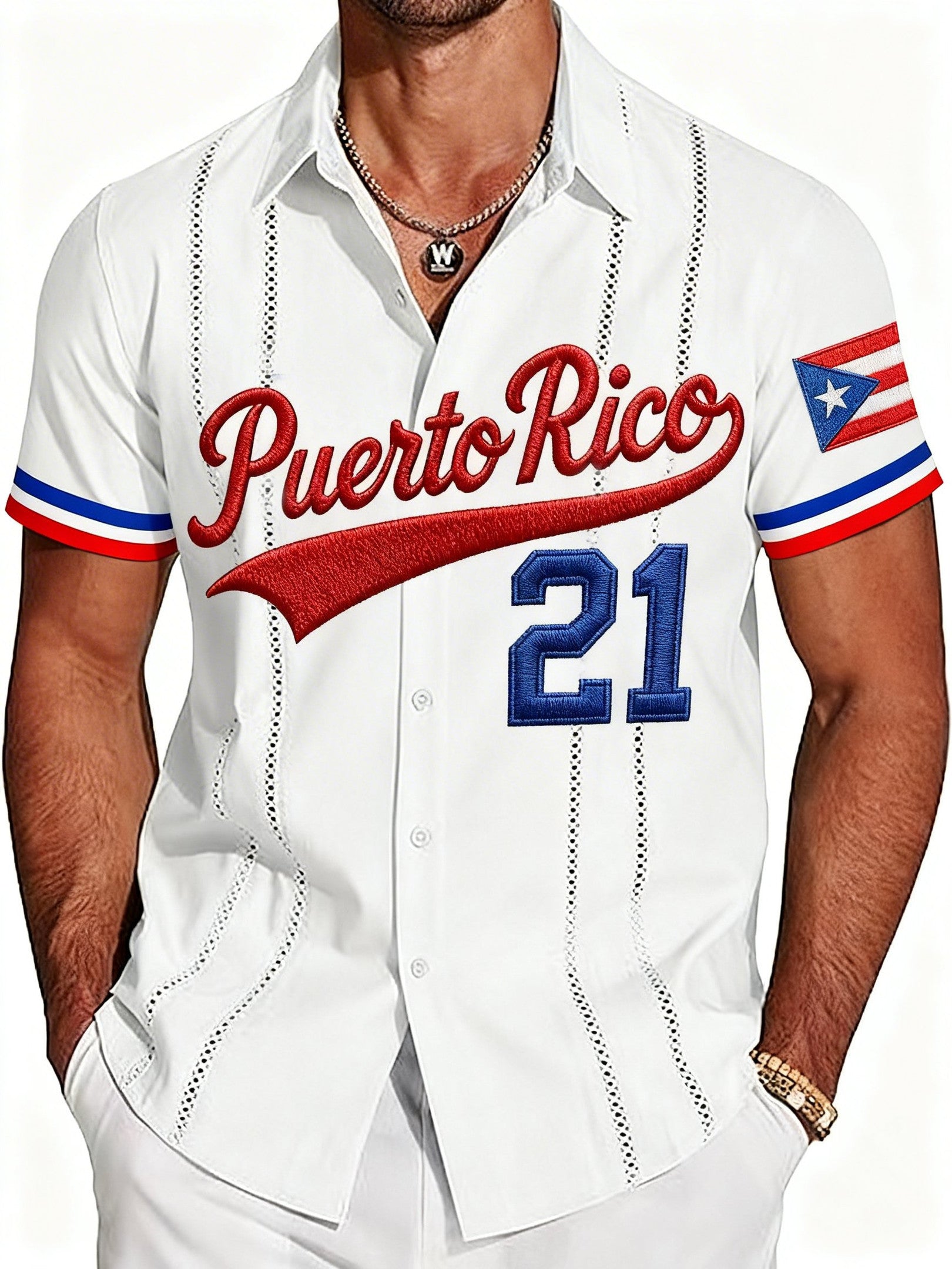 Puerto Rico Baseball Merch Clemente 21 Button Up Shirt Men's World Baseball Classic 2026 Merch