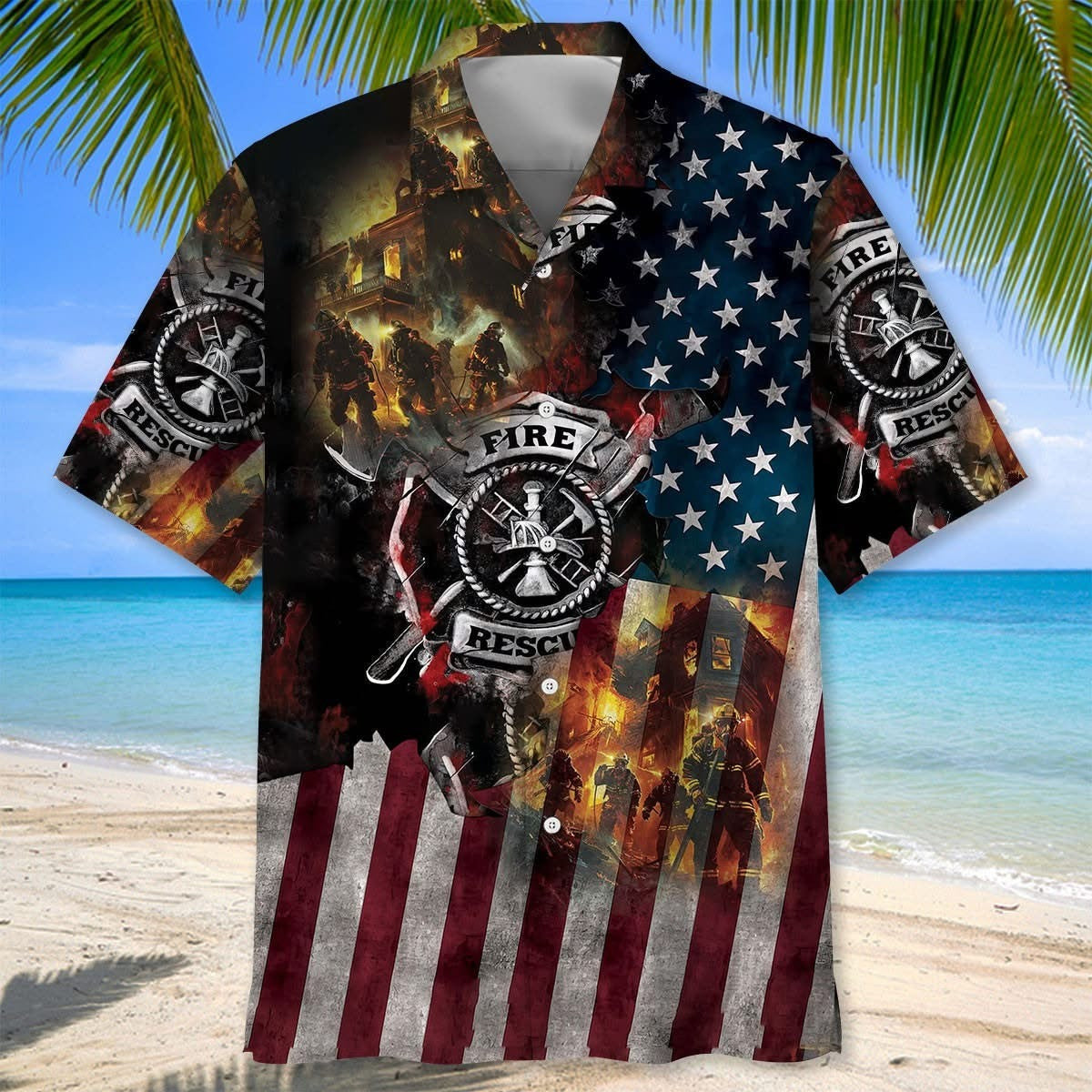 Firefighting Hawaiian Shirt USA Flag Fire Rescue Aloha Shirt Firefighting Pride Apparel For Men