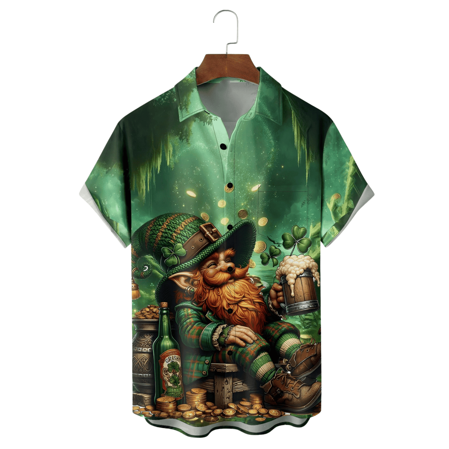 St Patrick's Day Gnome Beer And Gold Coin Hawaiian Shirt Lucky Shirts St Pats Gifts