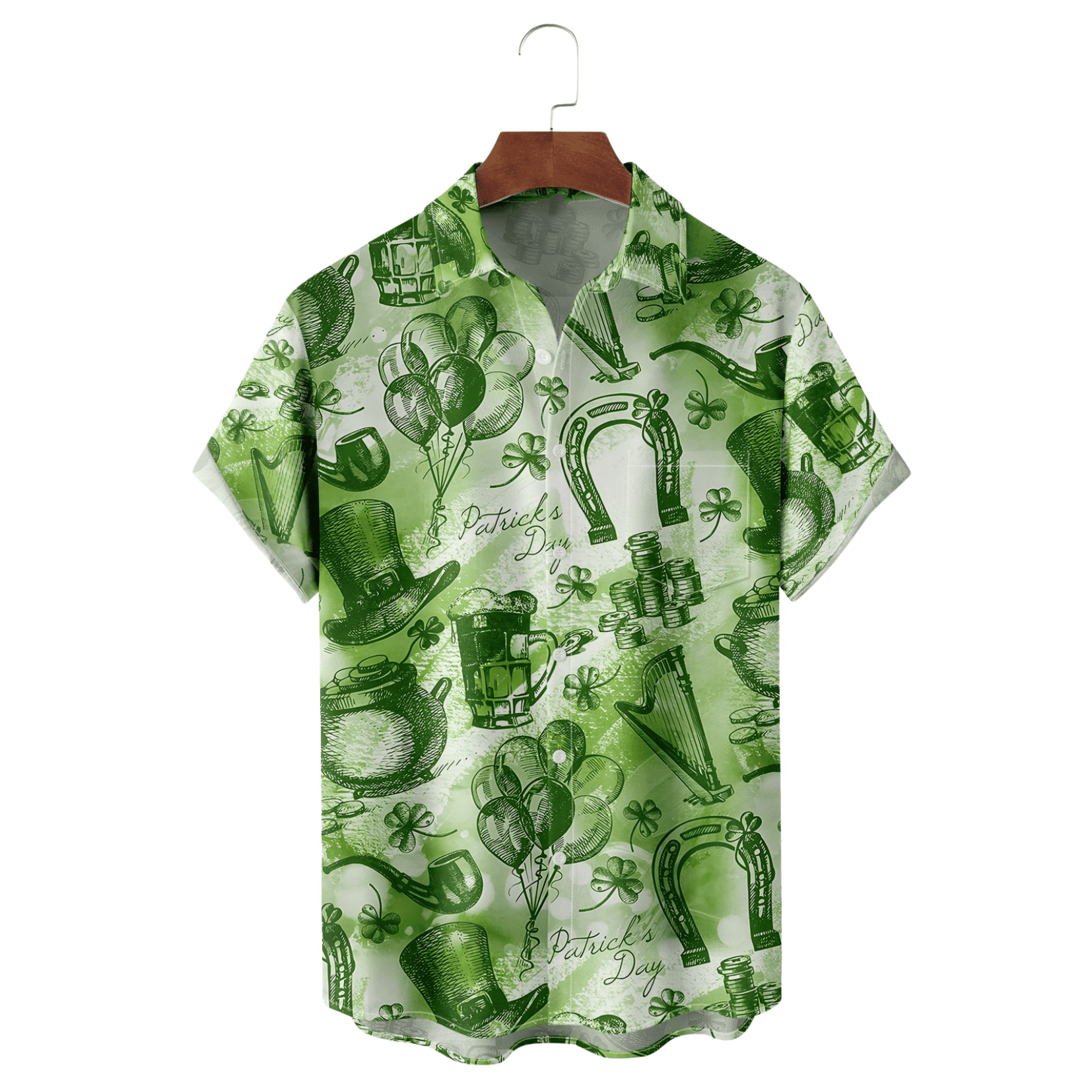 St Patrick's Day Lucky Clover Gold Coins Beer Hawaiian Shirt St Patty's Apparel Gifts For Irish