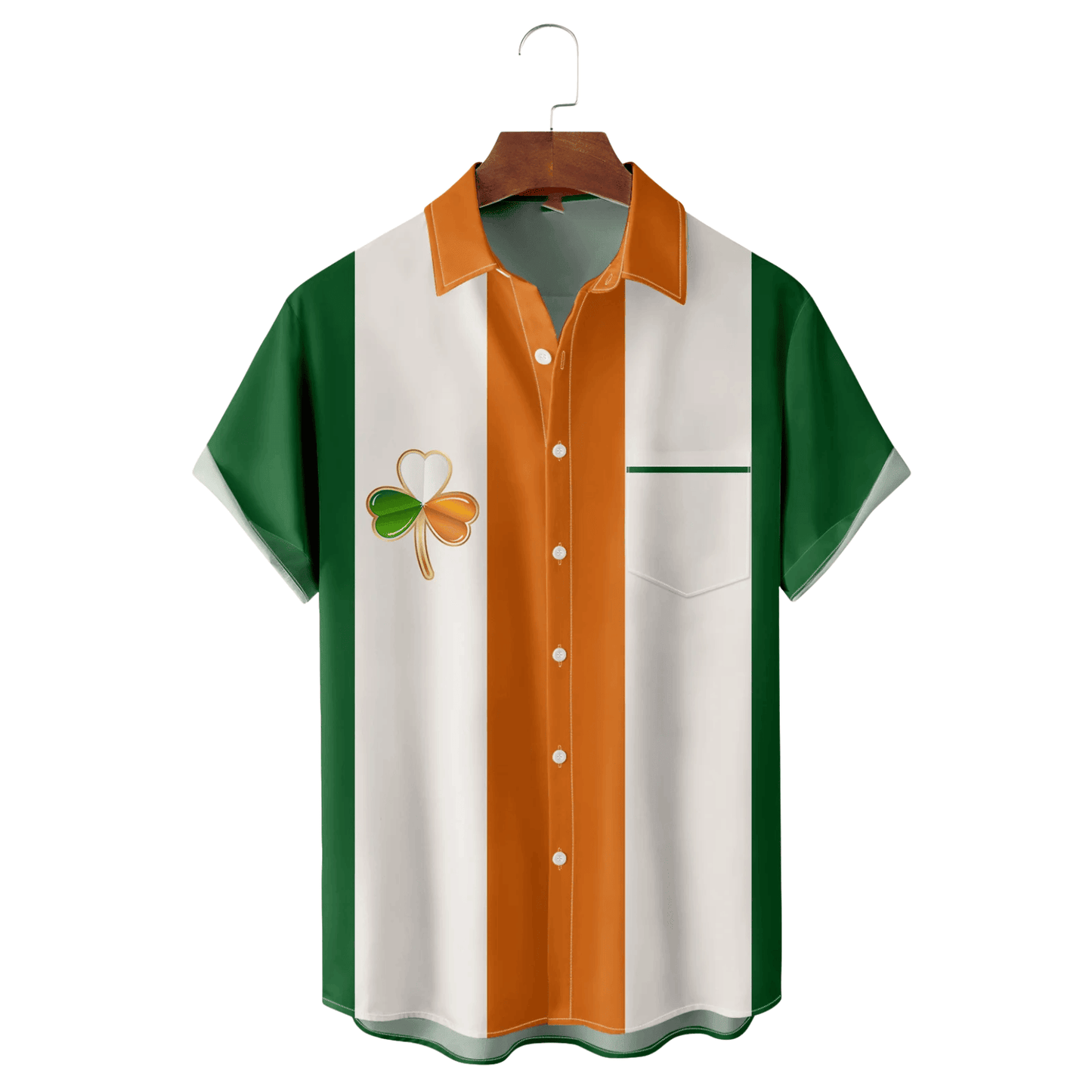 St Patrick's Day Lucky Clover Hawaiian Shirt Orange And Green Clothing Best Gifts For Irish