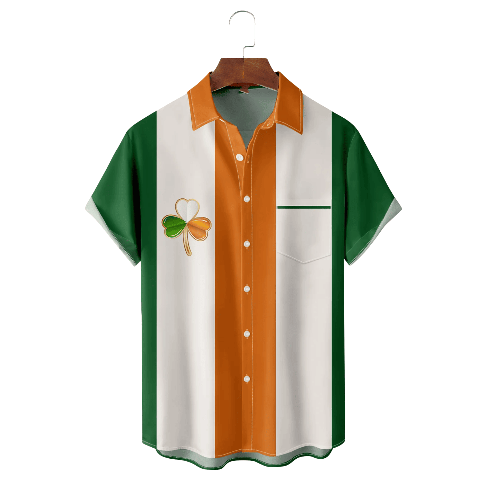 St Patrick's Day Lucky Clover Hawaiian Shirt Orange And Green Clothing Best Gifts For Irish