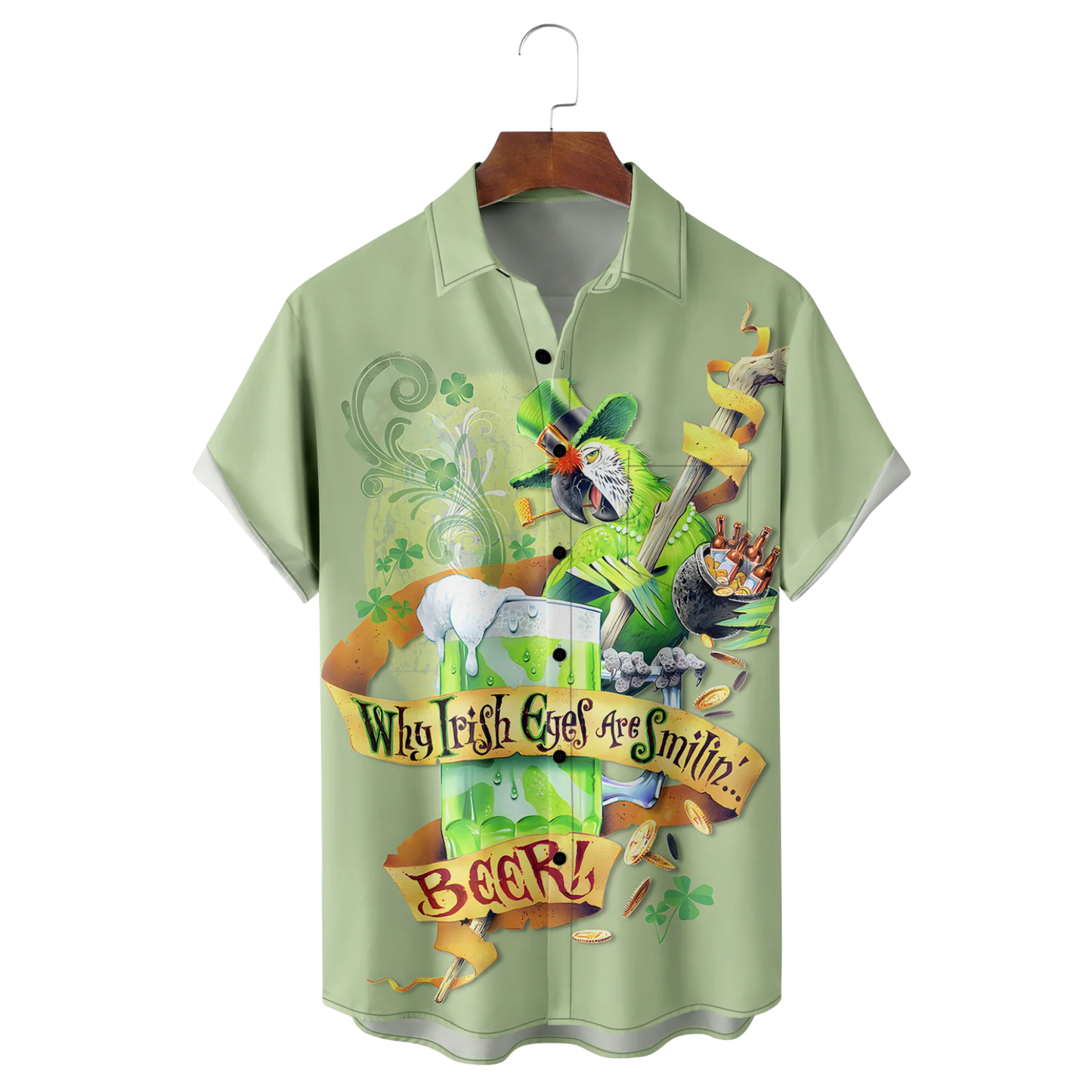St Patrick's Day Parrot Beer Gold Coins Hawaiian Shirt Why Irish Eyes Are Smilin Shirt Gifts