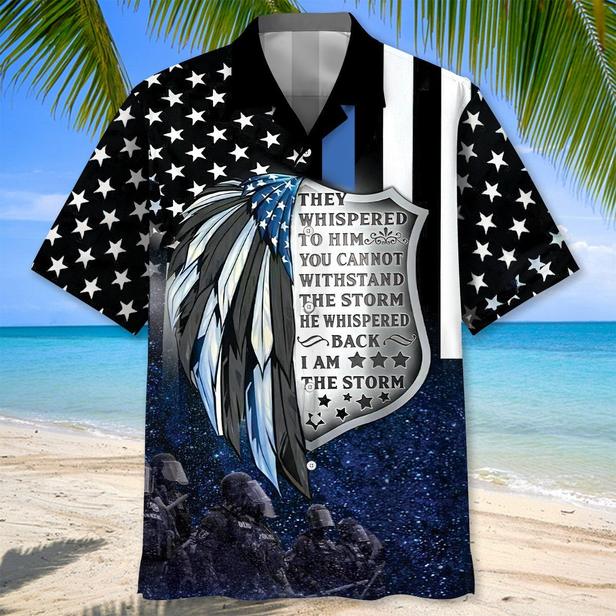 Thin Blue Line Police Wings Shield Hawaiian Shirt American Flag Aloha Shirt Patriotic Gifts