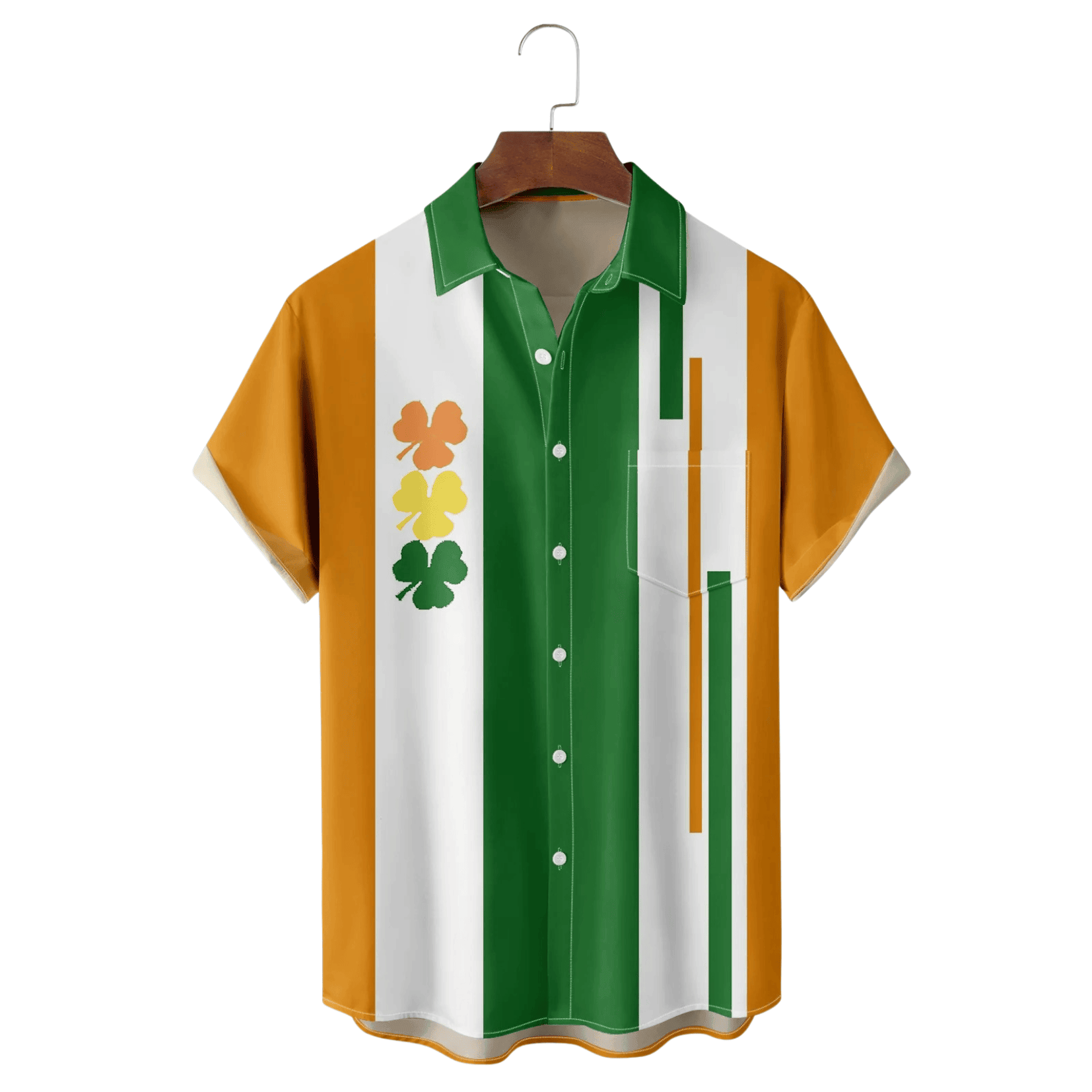 St Patrick's Day Shamrock Green Orange White Hawaiian Shirt Best St Pattys Day Gifts