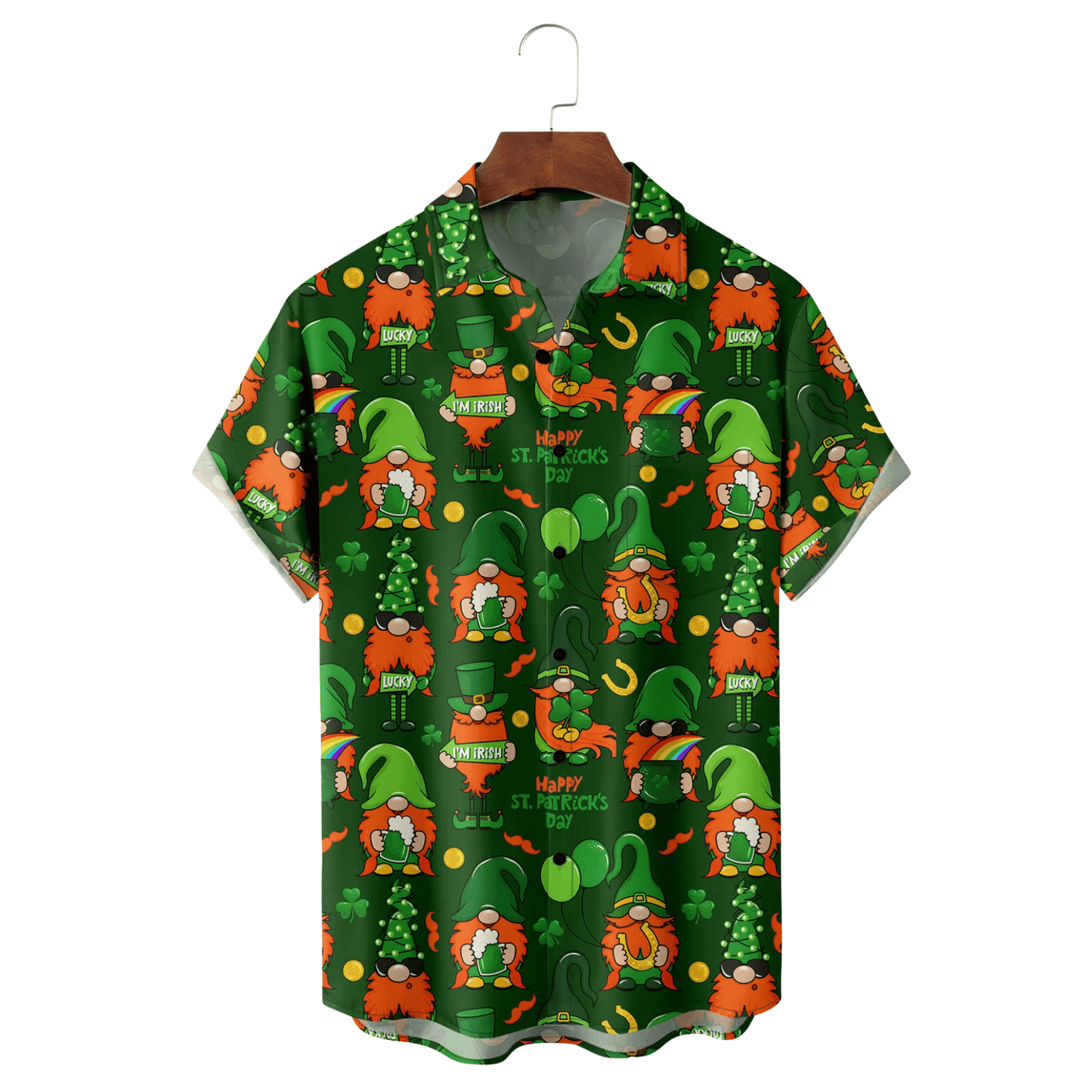 St Patrick's Day Leprechaun Lucky Clover Gold Coins Hawaiian Shirt Mens St Pattys Day Outfits