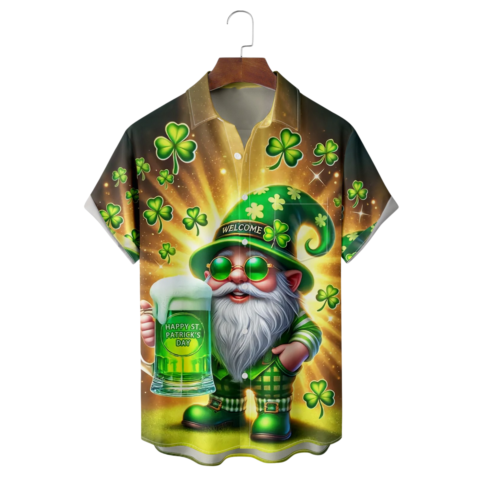 St Patrick's Day Shamrock Gnome Beer Hawaiian Shirt Saint Patty's Day Gifts For Men