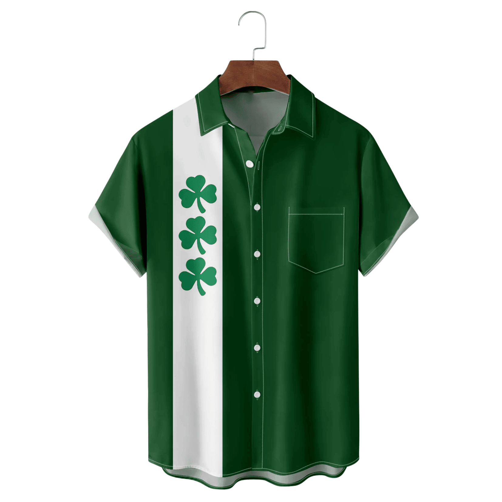 St Patrick's Day Shamrock Green And White Hawaiian Shirt Irish Holiday Button Up Shirt For Sale