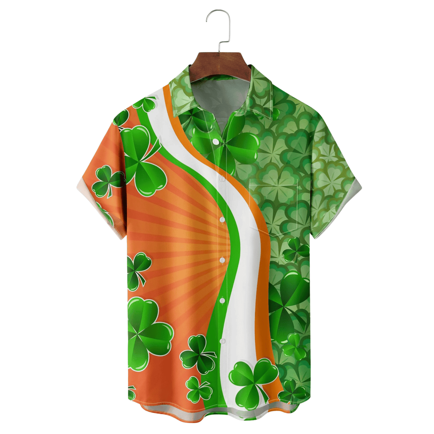 St Patrick's Day Lucky Four Leaf Clover Orange And Green Hawaiian Shirt St Paddy's Day Gifts