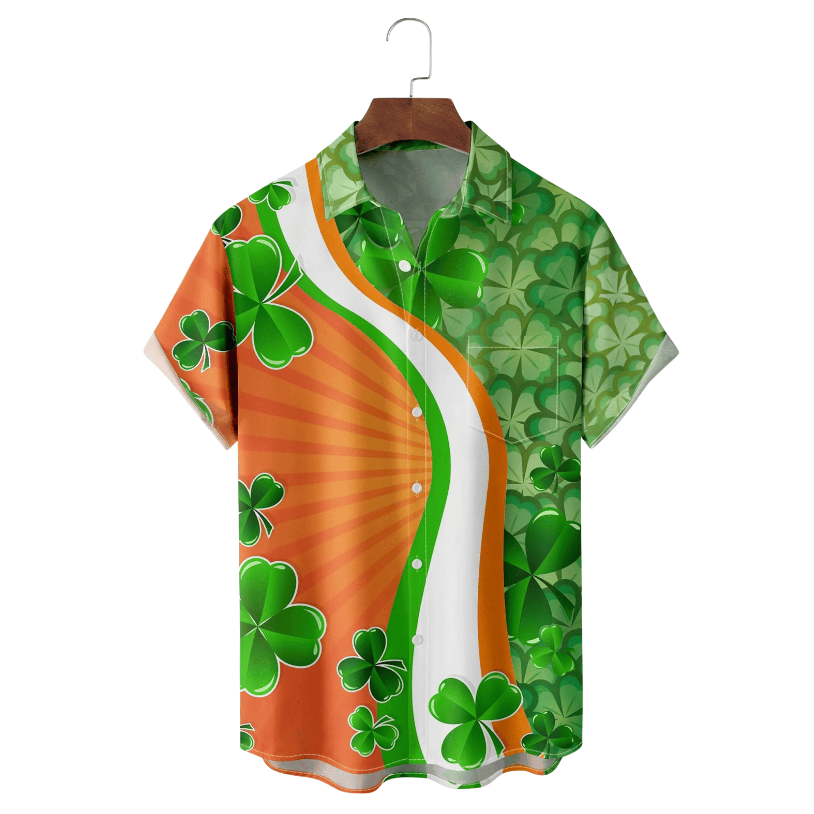 St Patrick's Day Lucky Four Leaf Clover Orange And Green Hawaiian Shirt St Paddy's Day Gifts