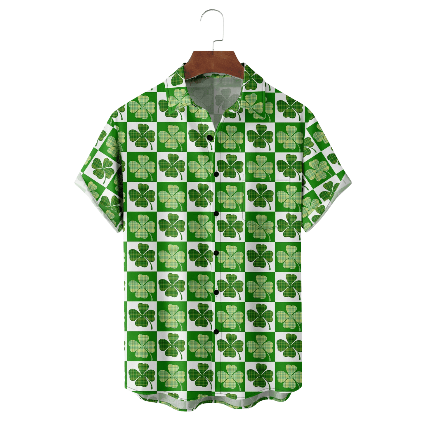 St Patrick's Day Lucky Clover Hawaiian Shirt Green Lucky Grid Aloha Shirt St Patty Gifts