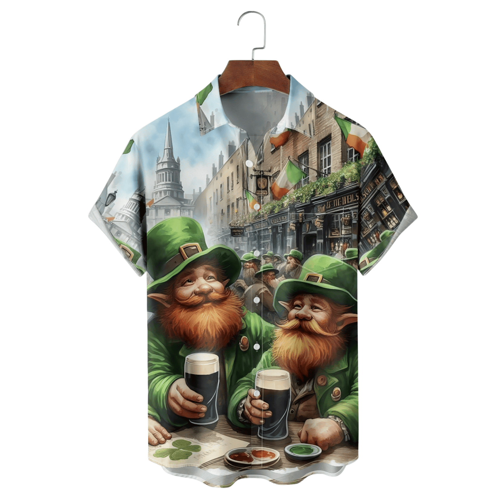 St Patrick's Day Funny Gnome Beer Hawaiian Shirt Shamrock Button Up Shirt St Pats Gifts