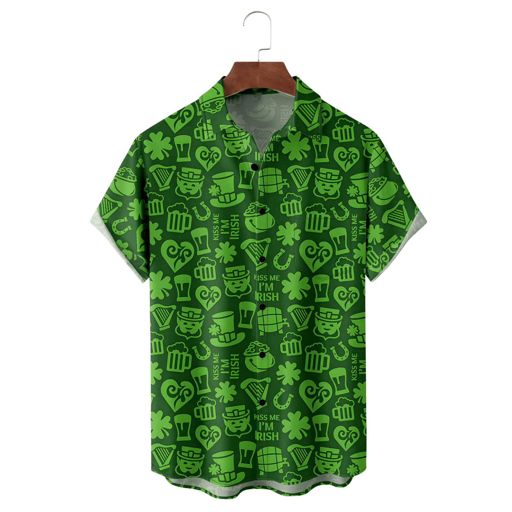 St Patrick's Day Lucky Clover Beer Hawaiian Shirt Green Irish Button Up Shirt Paddys Day Gifts