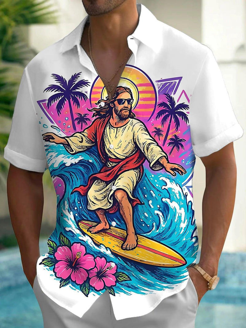 Jesus Surfing Hawaiian Shirt Colorful Tropical Aloha Shirt Jesus Lover Gifts For Men