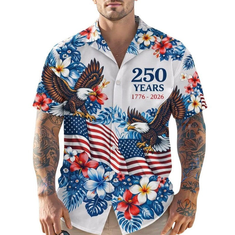 Eagle USA 250th Anniversary Hawaiian Shirt 2026 Tropical Floral Aloha Shirt Men's Patriotic Gift