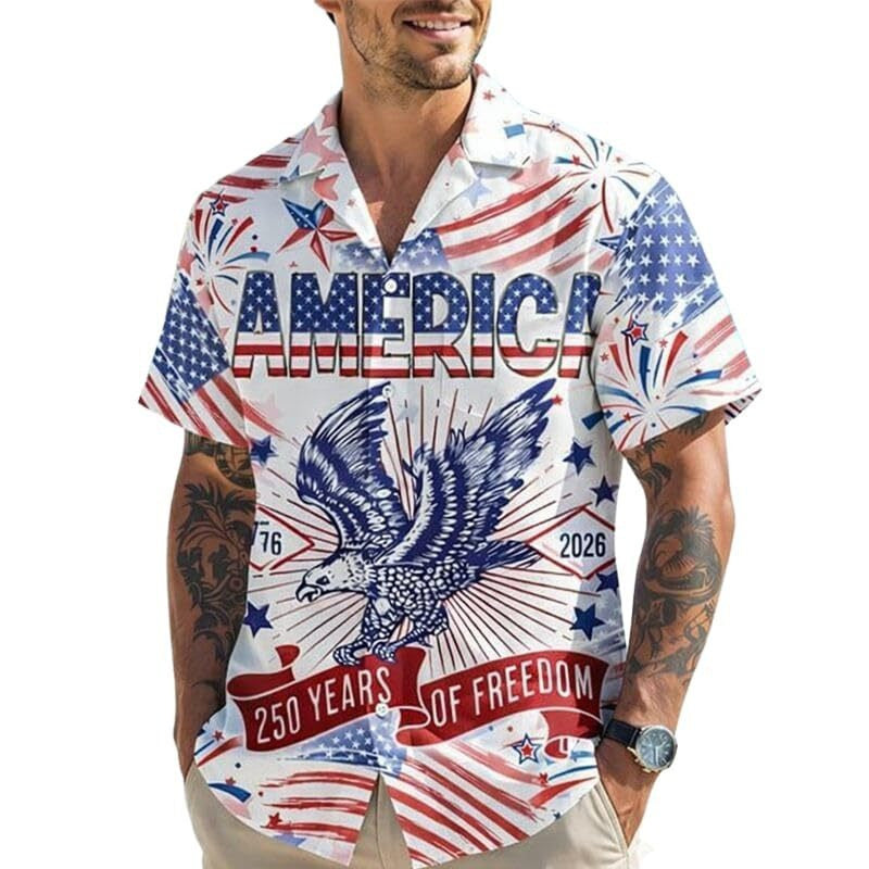 Eagle America 250 Years Of Freedom Hawaiian Shirt 1776 2026 Patriotic Aloha Shirts For Men