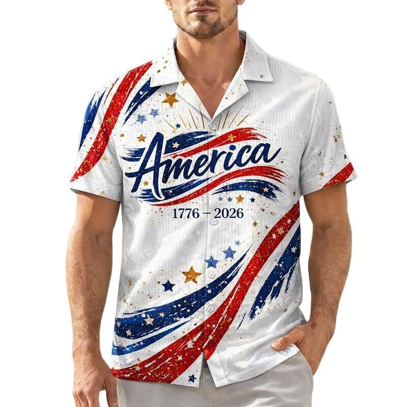 America 250th Anniversary Hawaiian Shirt 1776 2026 Patriotic Apparel Cool 4th Of July Gift