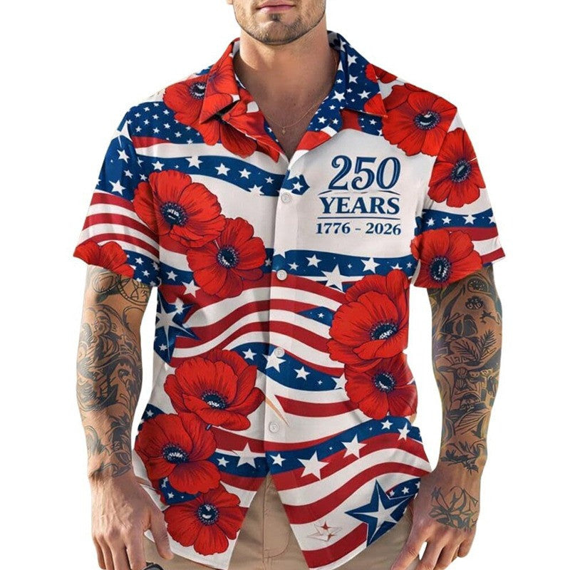 America 250 Years Anniversary Hawaiian Shirt 1776 2026 Red Poppy Patriotic Clothes For Men