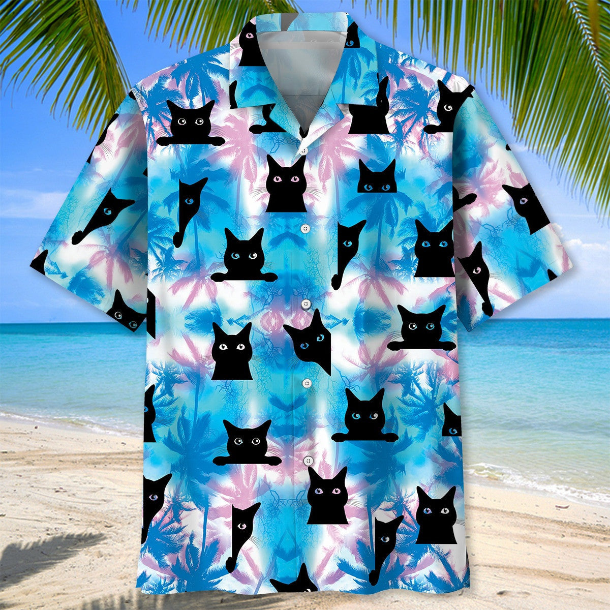 Black Cat Blue Hawaiian Shirt Summer Beach Tropical Aloha Shirt Father's Day Gifts