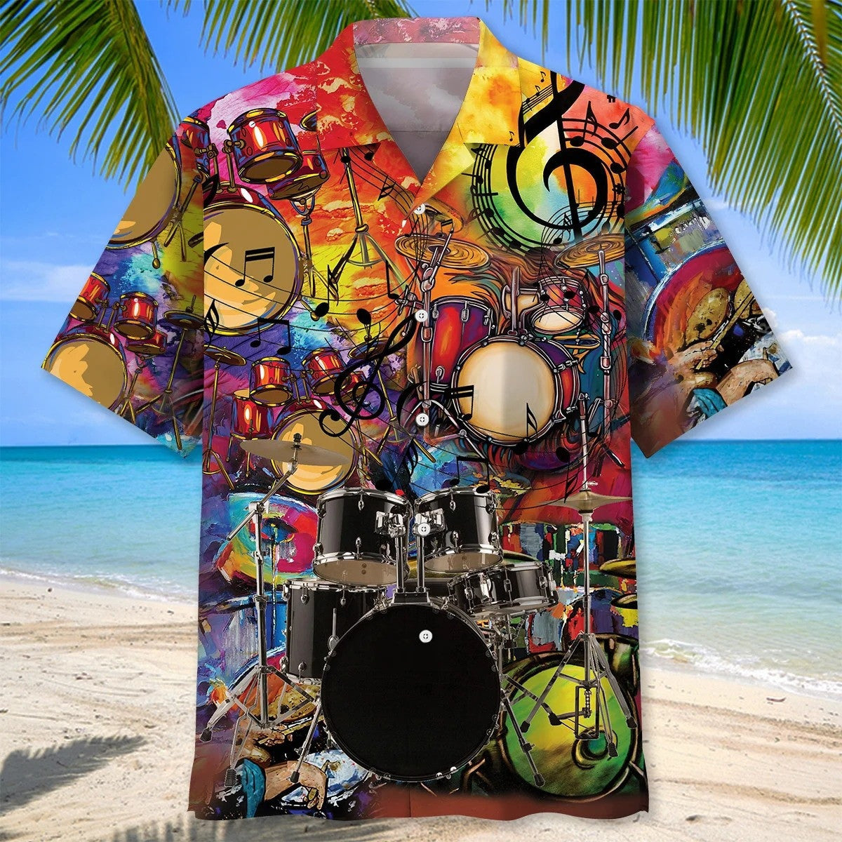 Drum Color Hawaiian Shirt Musical Instruments Button Up Shirt Unique Musician Gift Ideas