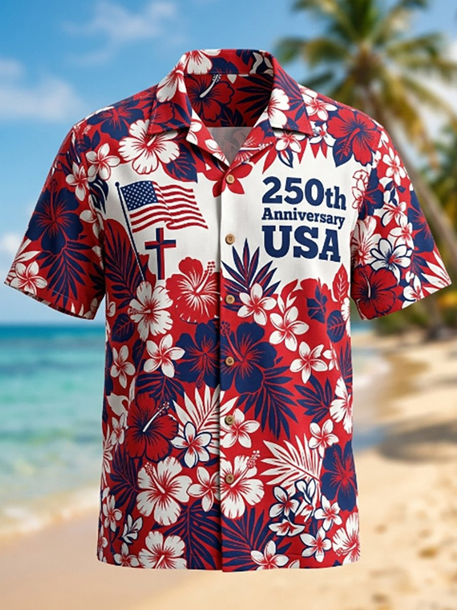USA 250th Anniversary Hawaiian Shirt Tropical Themed Clothing Independence Day Gifts For Men