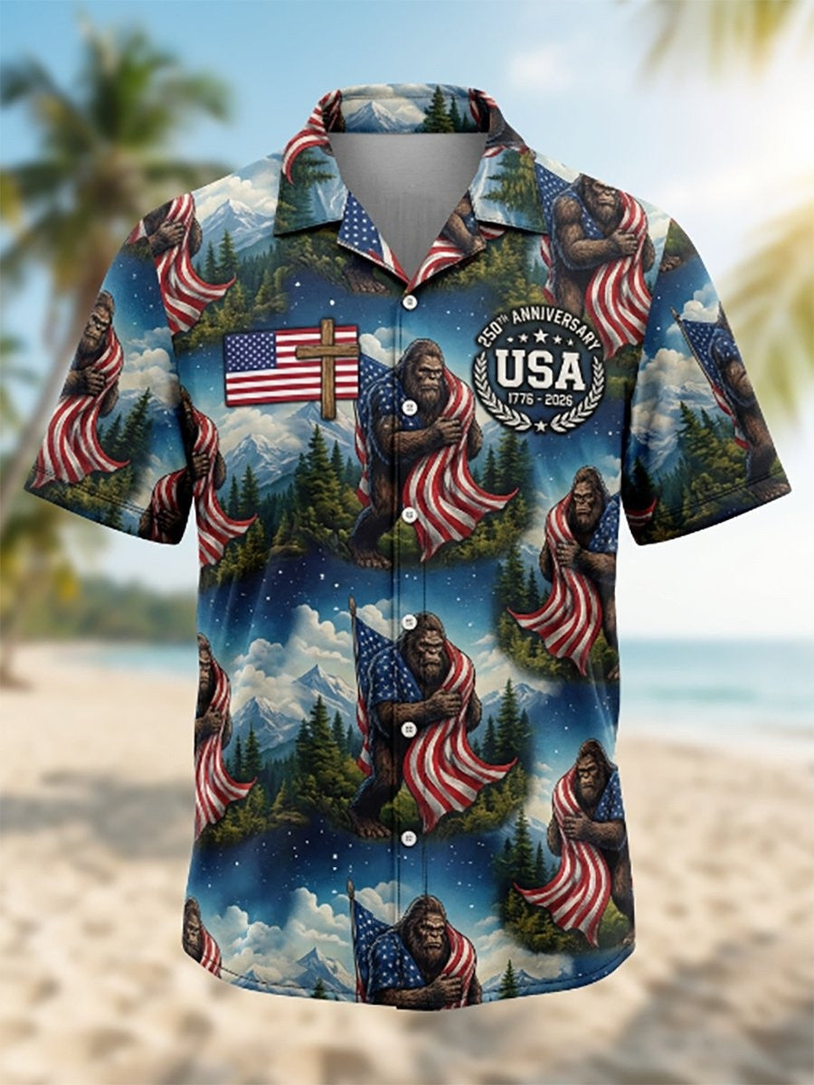 Bigfoot USA 250th Anniversary Hawaiian Shirt Independence Day Outfits Gifts For Dad