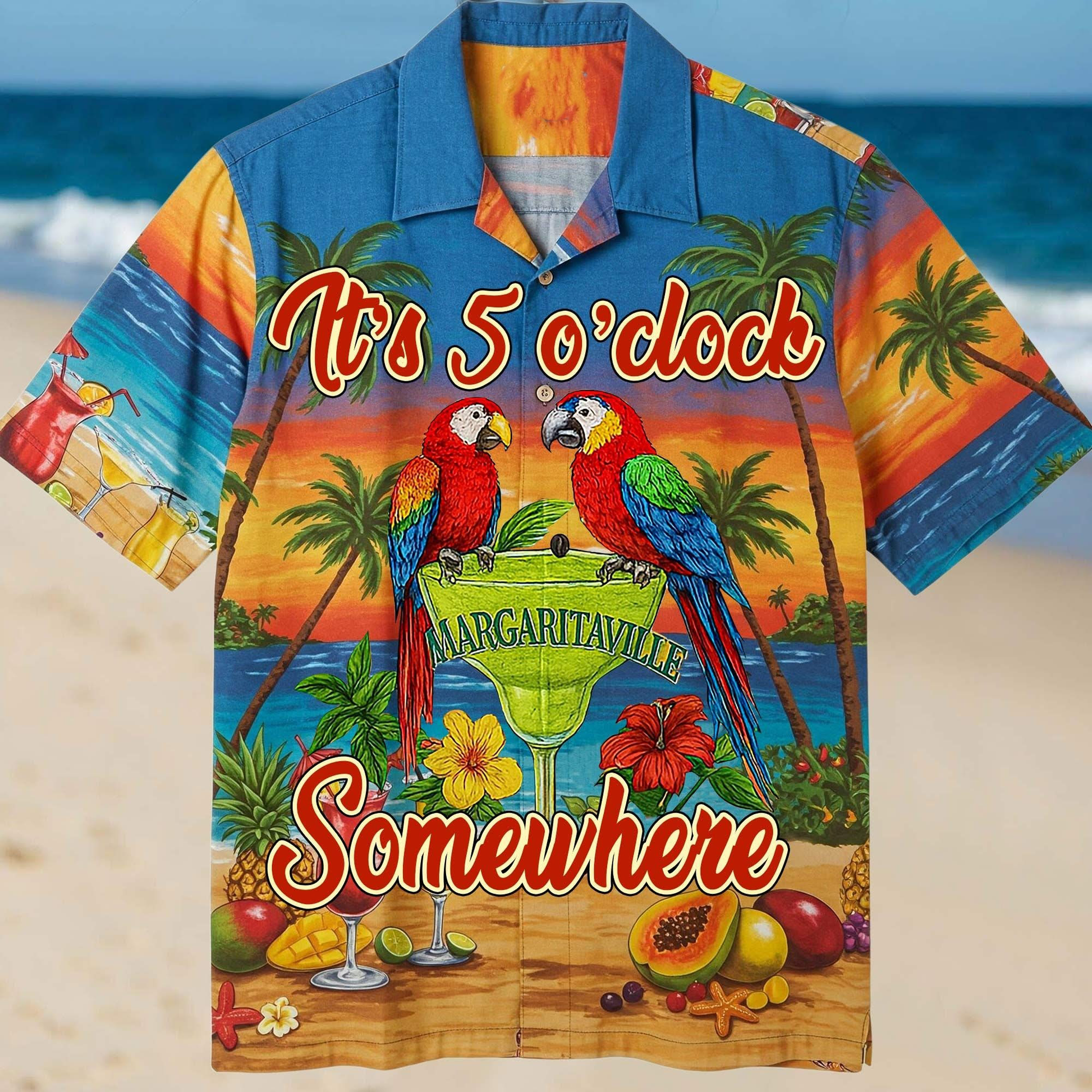 Jimmy Buffett Merch Parrot I'm Retired It's 5 O'Clock Everywhere Hawaiian Shirt For Sale